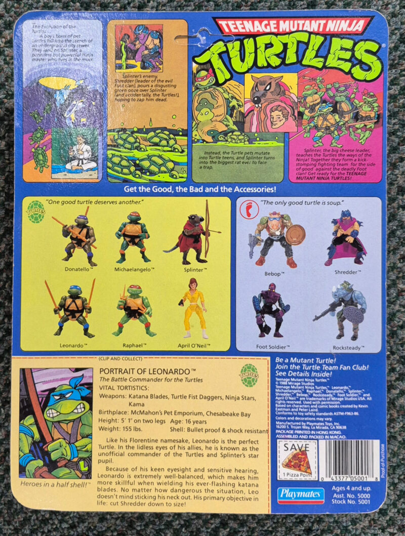 MOC 1988 Playmates TMNT 10-Back Leonardo Action Figure: Mint on Factory Sealed Unpunched Card 2