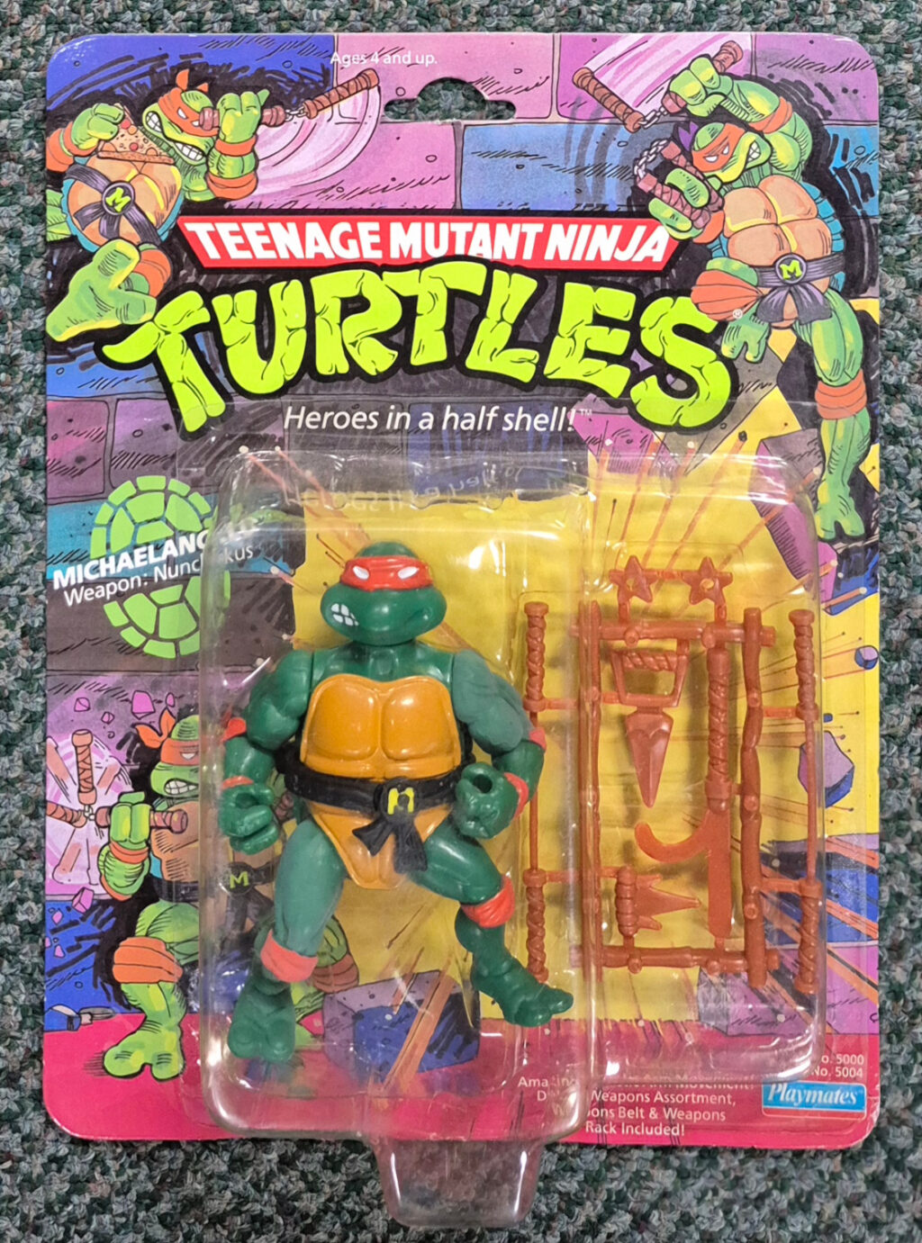 MOC 1988 Playmates TMNT 10-Back Michaelangelo Action Figure: Mint on Factory Sealed Card 1