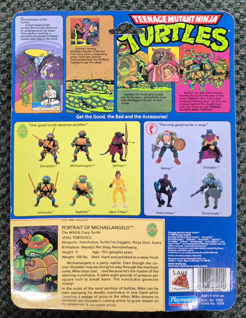 MOC 1988 Playmates TMNT 10-Back Michaelangelo Action Figure: Mint on Factory Sealed Card 2