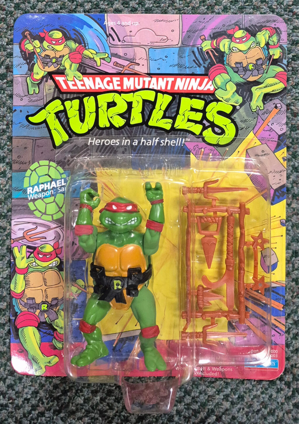MOC 1988 Playmates TMNT 10-Back Raphael Action Figure: Mint on Factory Sealed Unpunched Card 1