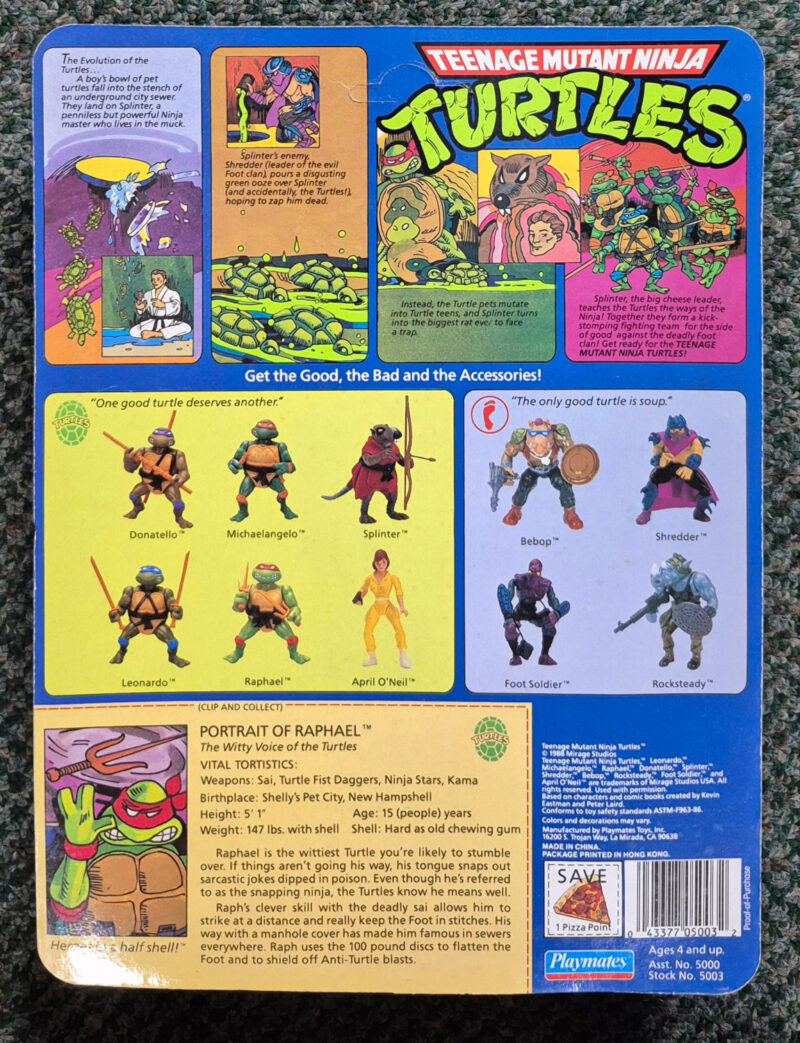 MOC 1988 Playmates TMNT 10-Back Raphael Action Figure: Mint on Factory Sealed Unpunched Card 2