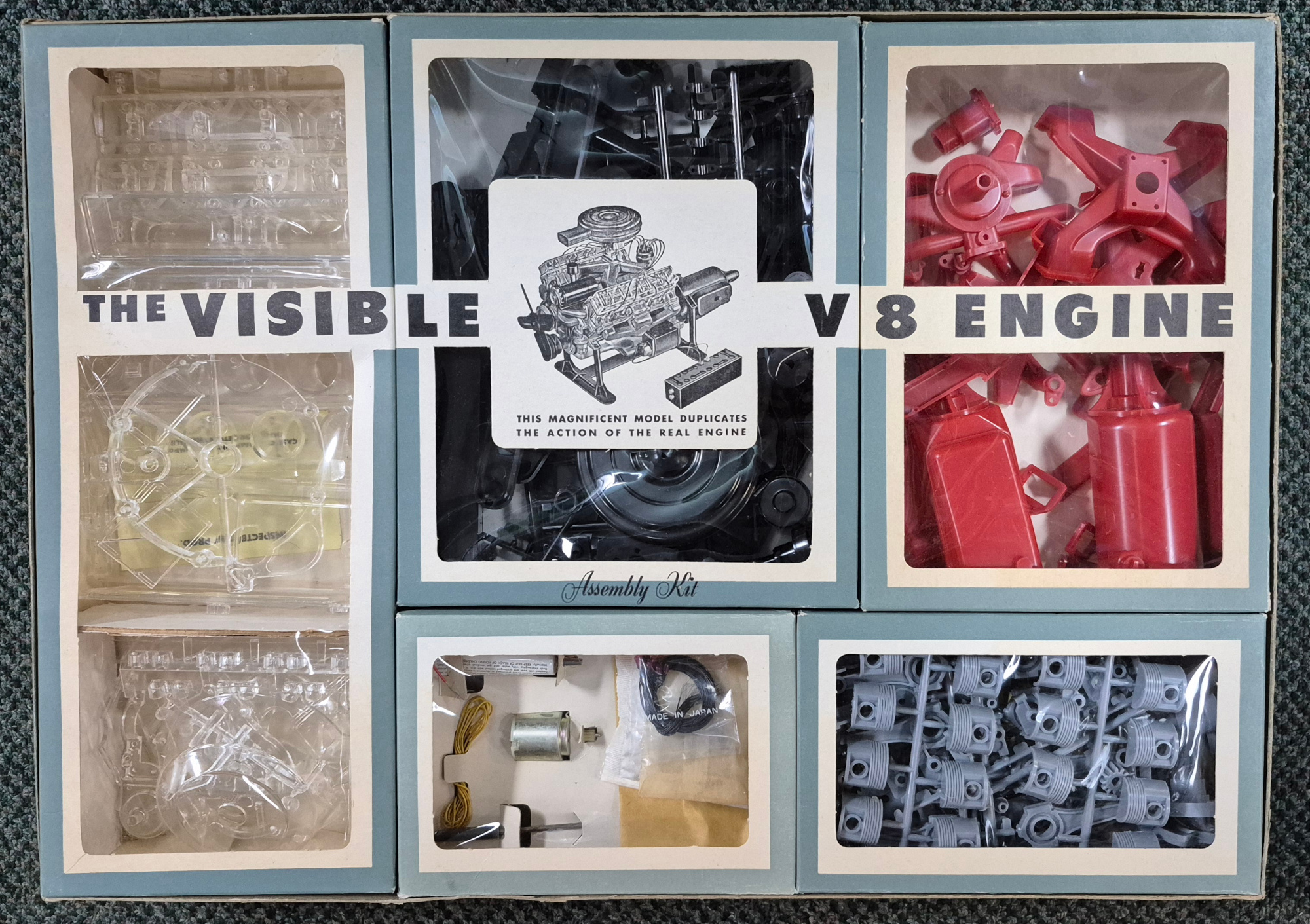 1960-renwal-the-visible-v8-autio-engine-model-kit-3 Vintage 1960 Renwal The Visible V8 Transparent Operating Auto Engine Model Kit Complete and Unbuilt in the Box 3