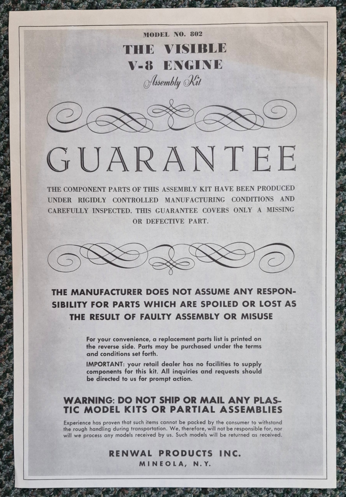 1960-renwal-the-visible-v8-autio-engine-model-kit-5 Vintage 1960 Renwal The Visible V8 Transparent Operating Auto Engine Model Kit Complete and Unbuilt in the Box 5