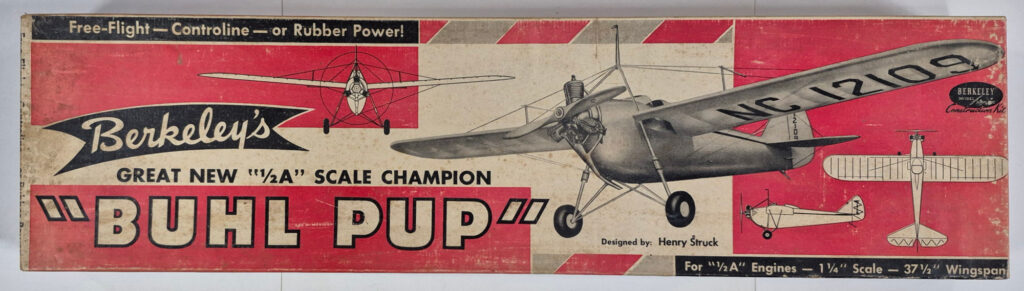 Vintage 1950's Berkeley "1/2 A" "Buhl Pup" Balsa Wood Airplane Model Kit Unbuilt in the Box 1