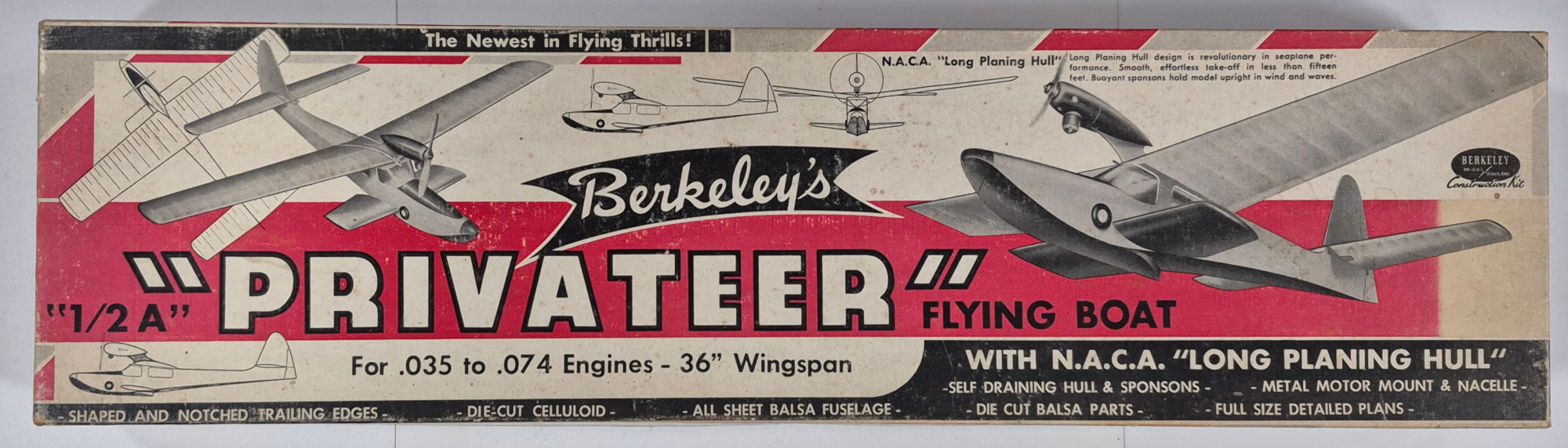 Vintage 1950's Berkeley "1/2 A" "Privateer" Flying Boat Balsa Wood Airplane Model Kit Unbuilt in the Box 1