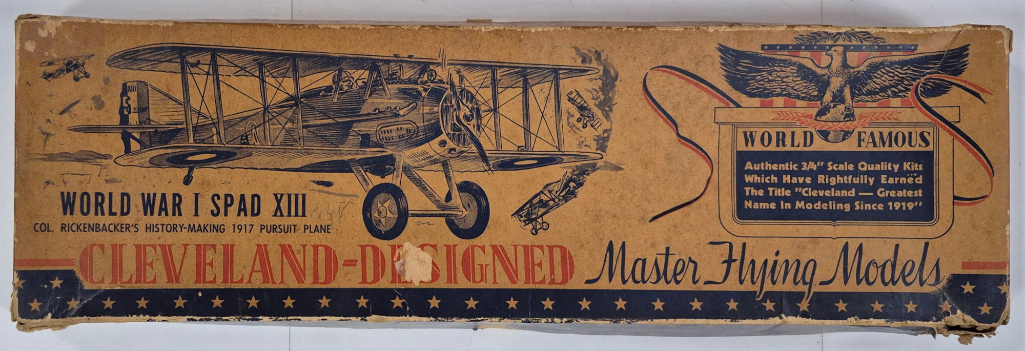 Vintage 1945 Cleveland Models M-13 19" World War I Spad XIII Balsa Wood Airplane Model Kit Unbuilt in the Box 1