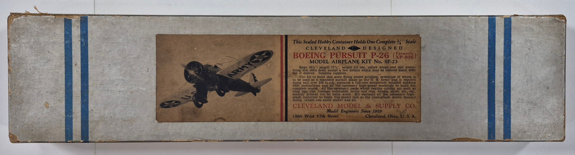 Vintage 1932 Cleveland Designed SF-23 Boeing Pursuit P-26 (XP-936) Balsa Wood Airplane Model Kit Unbuilt in the Box 1
