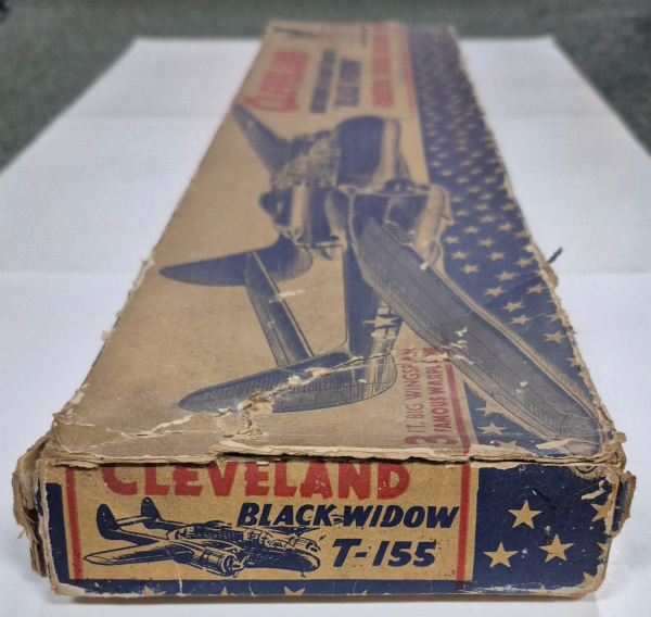 cleveland-designed-t-155-northrops-p-61-night-fighter-black-widow-balsa-wood-airplane-model-kit-3 Vintage 1943 Cleveland Designed T-155 36" Northrop's P-61 Night Fighter "Black Widow" Balsa Wood Airplane Model Kit Unbuilt in the Box 3