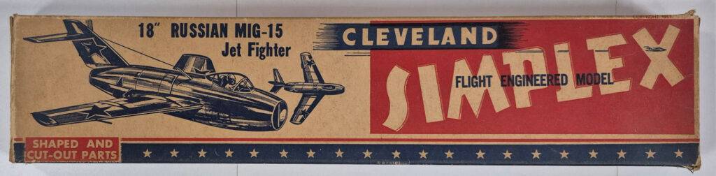 Vintage 1951 Cleveland Model Simplex S-124 Russian MIG-15 Jet Fighter Balsa Wood Airplane Model Kit Box & Plans 1