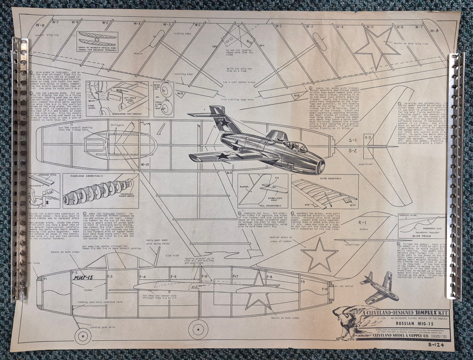 cleveland-model-s-124-russian-mig-15-balsa-wood-airplane-model-box-and-plans-7 Vintage 1951 Cleveland Model Simplex S-124 Russian MIG-15 Jet Fighter Balsa Wood Airplane Model Kit Box & Plans 7
