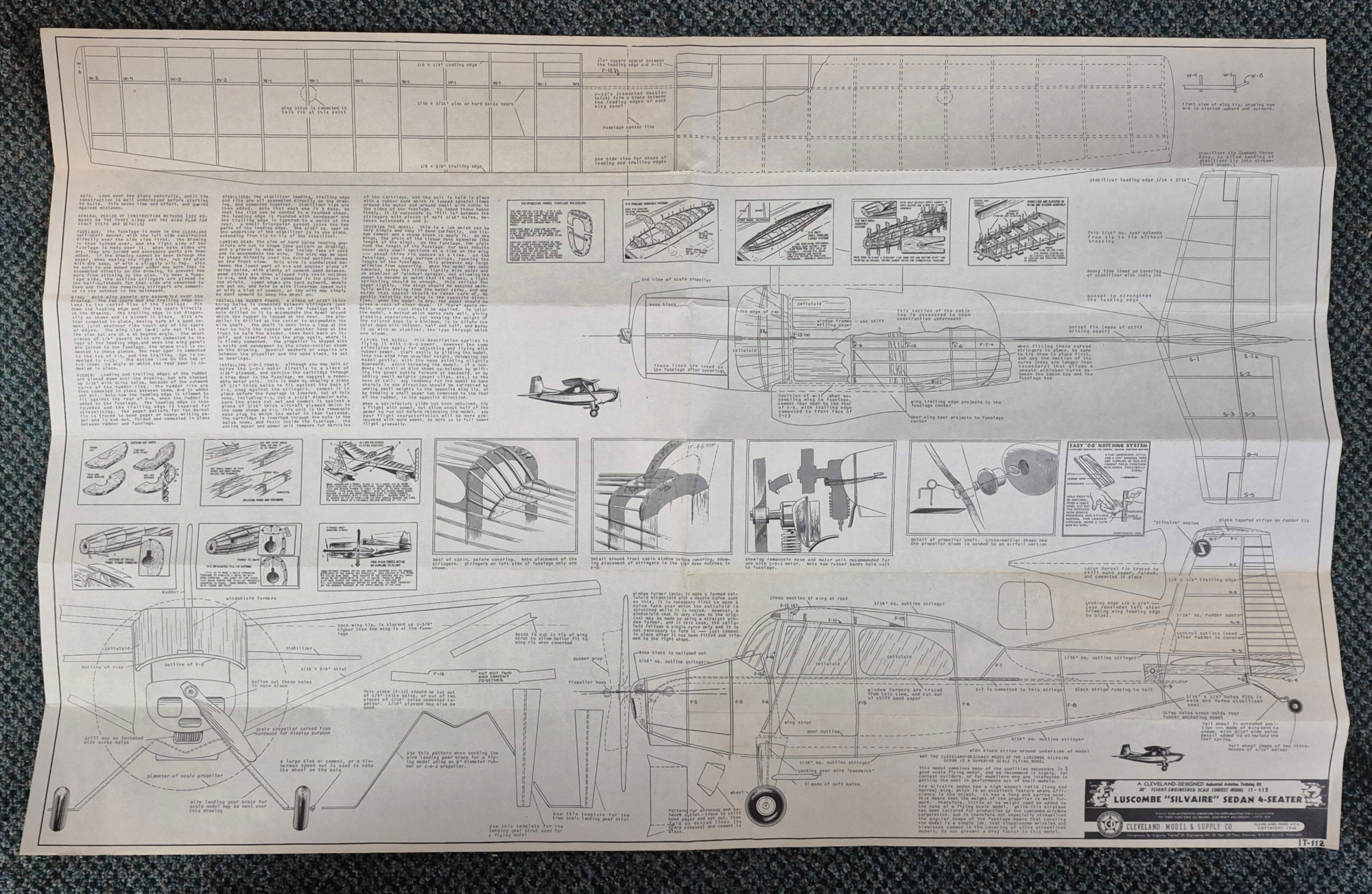 cleveland-models-it-112-3022-silvaire-sedan-balsa-wood-scale-contest-flying-airplane-model-kit-6 Vintage 1948 Cleveland Models IT-112 30" Silvaire Sedan Balsa Wood Airplane Model Kit Unbuilt in the Box 6
