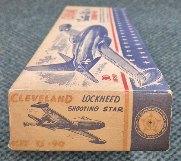 cleveland-models-it-90-3022-shooting-star-lockheed-p-80-balsa-wood-airplane-model-kit-2 Vintage 1946 Cleveland Models IT-90 30" Shooting Star Lockheed P-80 Balsa Wood Airplane Model Kit Unbuilt in the Box 2