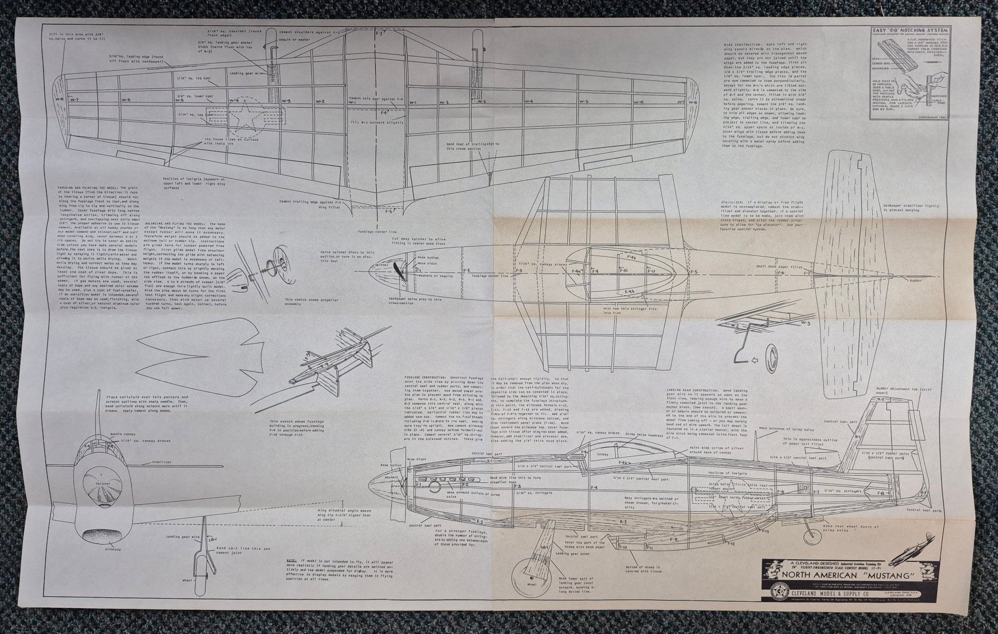 cleveland-models-it-91-north-american-mustang-balsa-wood-airplane-model-kit-6 Vintage 1950 Cleveland Model IT-90 North American Mustang Balsa Wood Airplane Model Kit Unbuilt in the Box 6