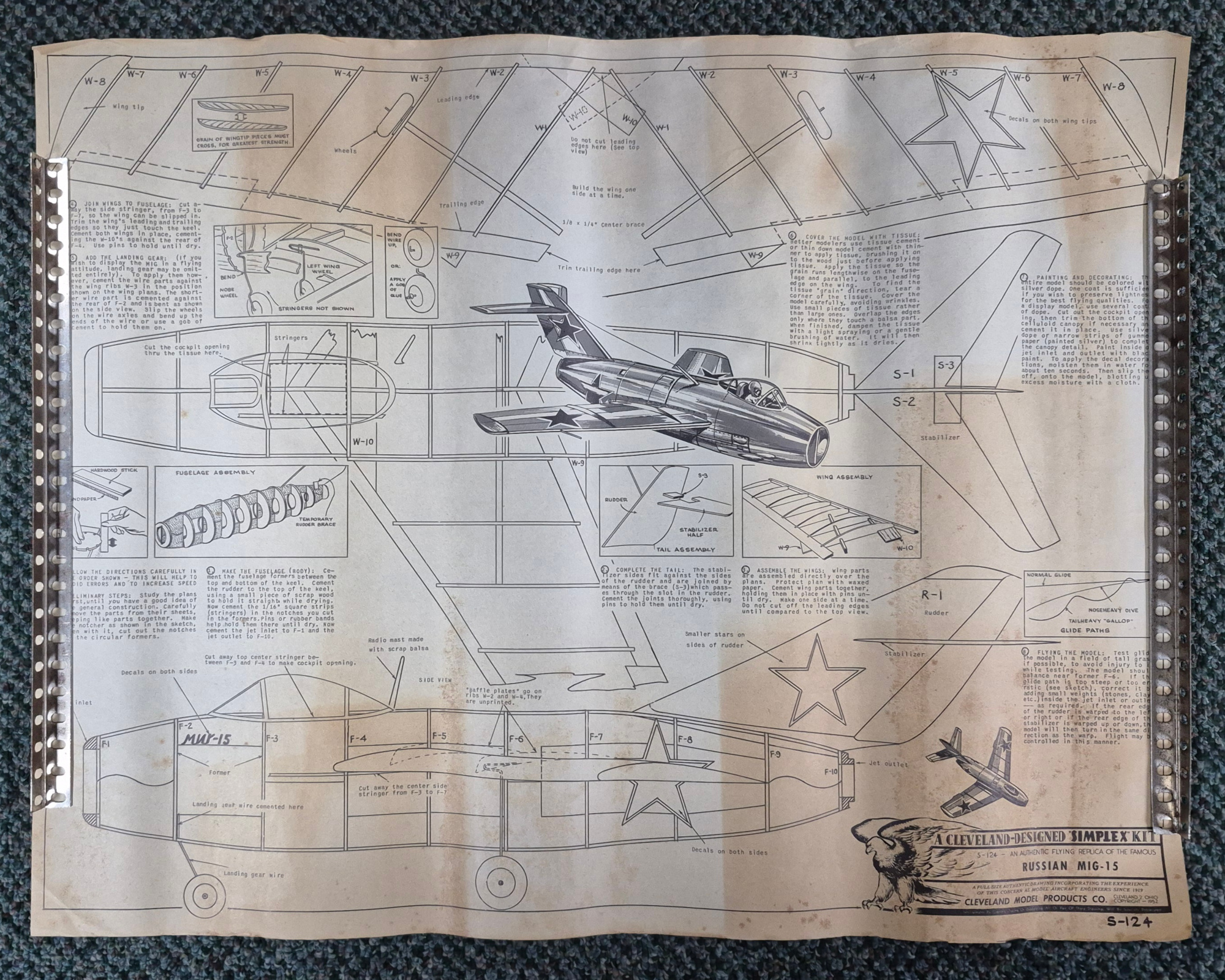 cleveland-models-s-124-simplex-1822-russian-mig-15-jet-fighter-balsa-wood-airplane-model-kit-5 Vintage 1951 Cleveland Models Simplex S-124 18" Russian MIG-15 Jet Fighter Balsa Wood Airplane Model Kit Unbuilt in the Box 5