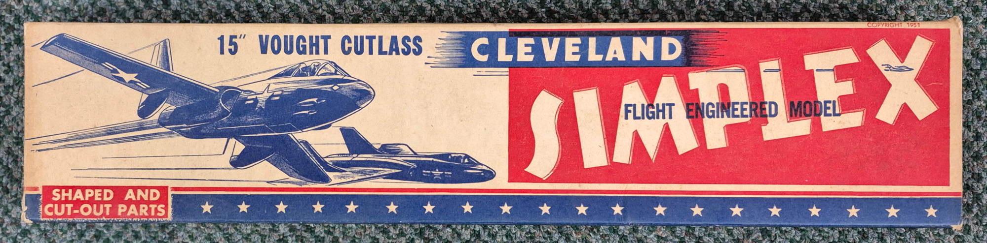 Vintage 1951 Cleveland Models Simplex S-123 15" Vought Cutlass Balsa Wood Airplane Model Kit Unbuilt in the Box 1