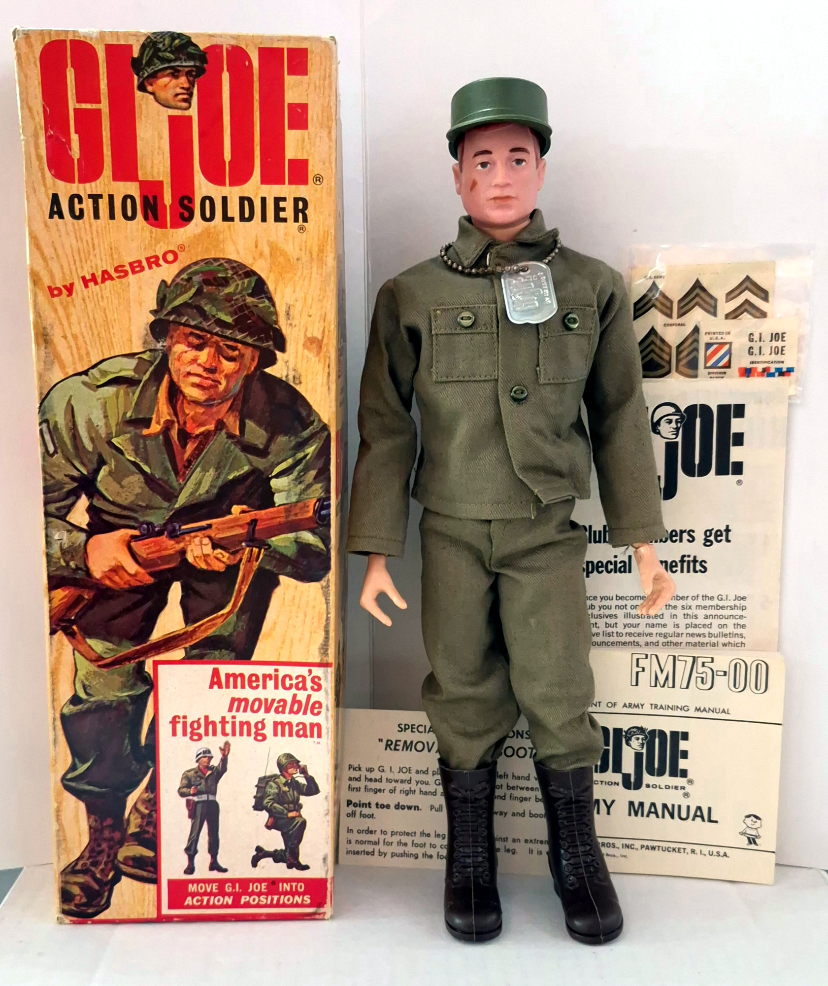 hasbro-1964-gi-joe-action-soldier-in-7500-box-8 1964 Hasbro G.I. Joe Action Soldier in Fatigues Uniform in 7500 Box with Paperwork & Rank Insignias 8