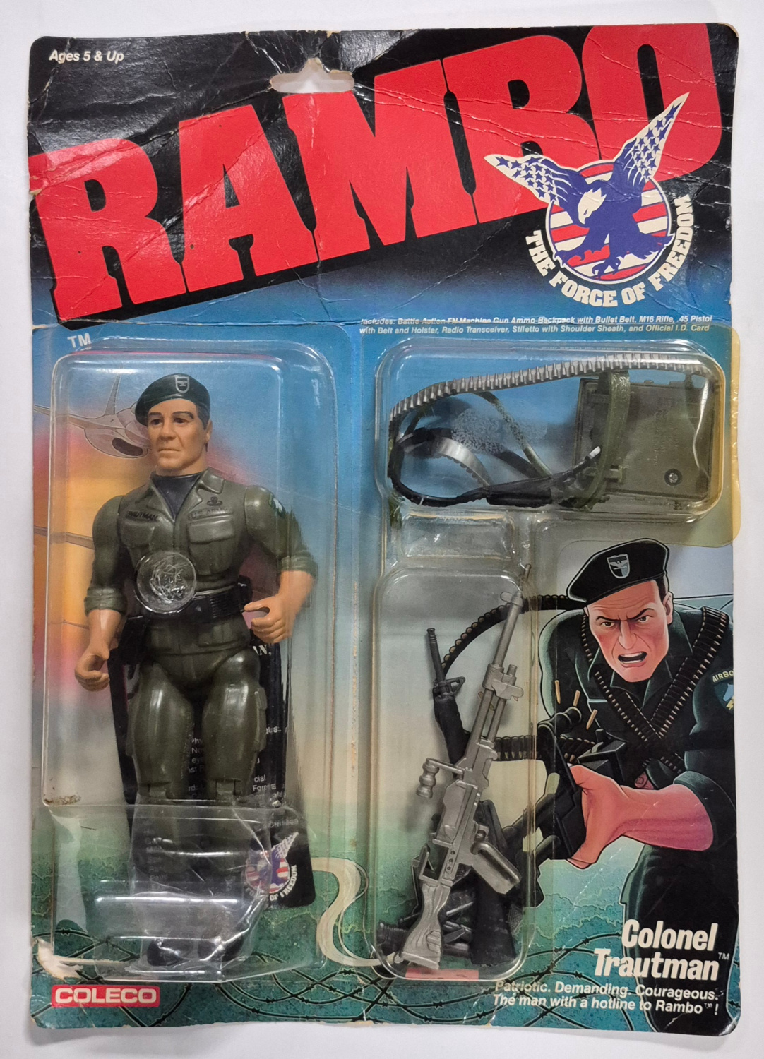 1986 Coleco Rambo Colonel Trautman Action Figure: Mint on Card 1