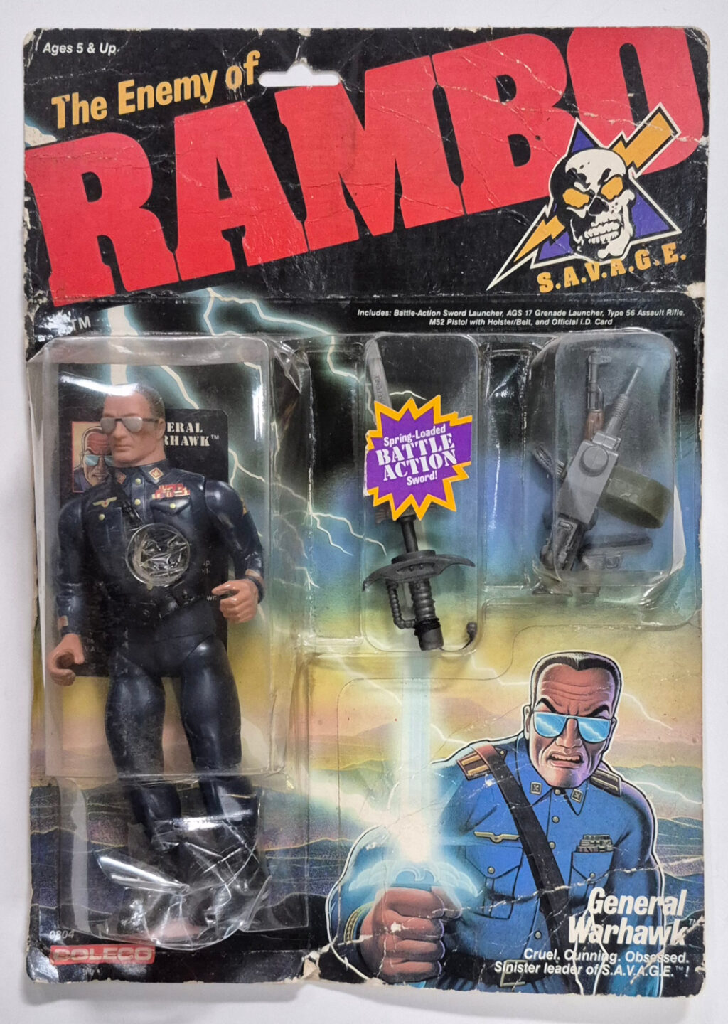 1986 Coleco General Warhawk, Enemy of Rambo Action Figure: Mint on Card 1