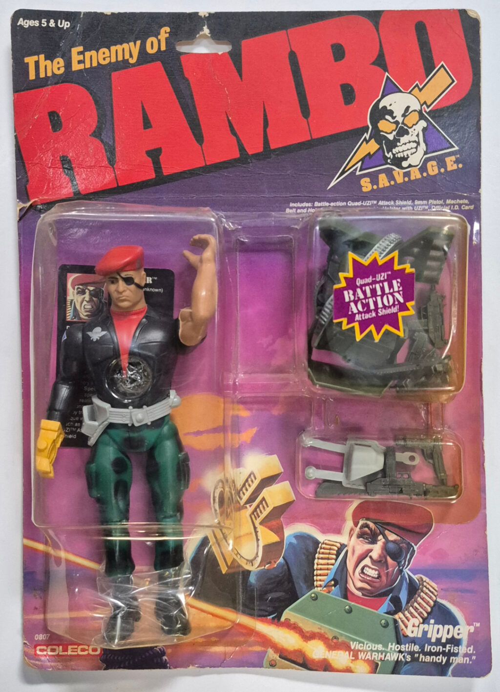 1986 Coleco Gripper, Enemy of Rambo Action Figure: Mint on Card 1