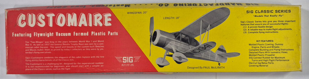 Vintage SIG Classic Series Customaire Balsa Wood Airplane Model Kit Unbuilt in the Box 1