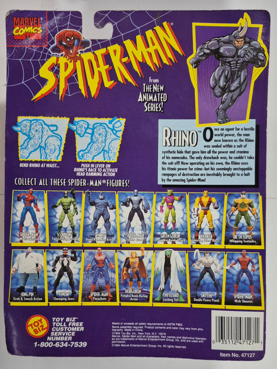 toy-biz-spider-man-the-animated-series-rhino-figure-2 Toy Biz Spider-Man The Animated Series Rhino Action Figure: Mint on Card 2