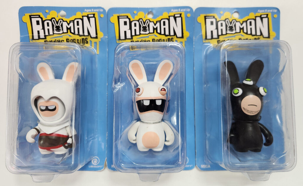 2008 Neca Rayman Raving Rabbids Full Set of 3 Action Figures - Mint on Card