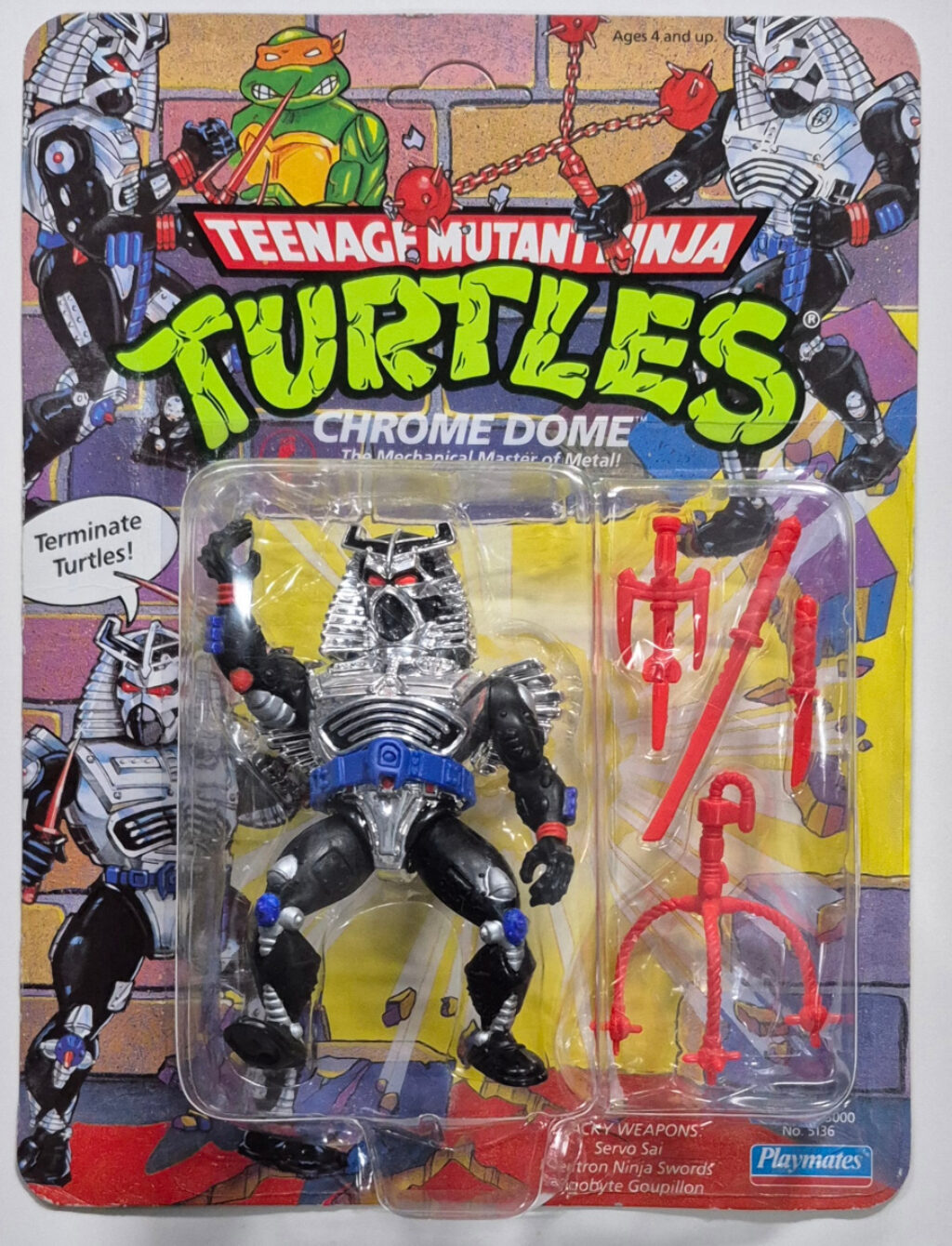 MOC Playmates TMNT Chrome Dome Action Figure: Mint on Factory Sealed Unpunched Card 1