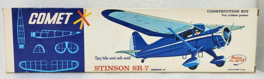 Vintage 1974 Comet Stinson SR-7 Balsa Wood Airplane Model Kit Complete in Box 1