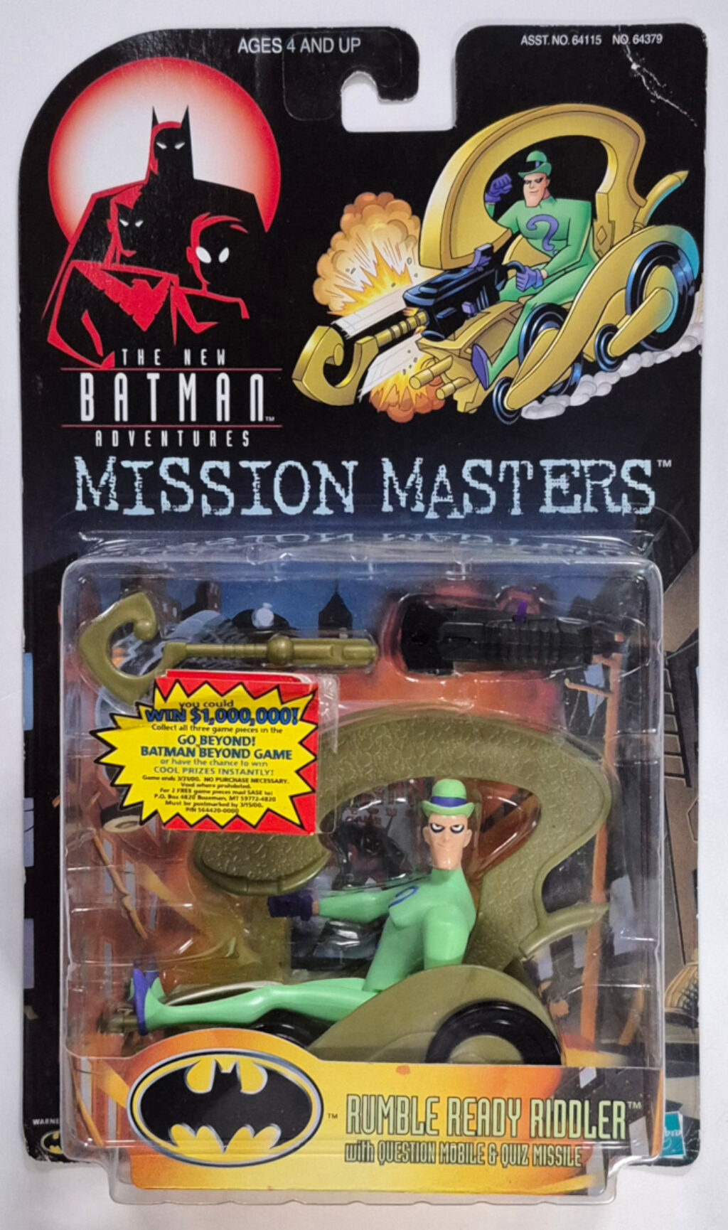 MOC Kenner The New Batman Adventures Mission Masters Rumble Ready Riddler Action Figure - Mint on Factory Sealed Card 1
