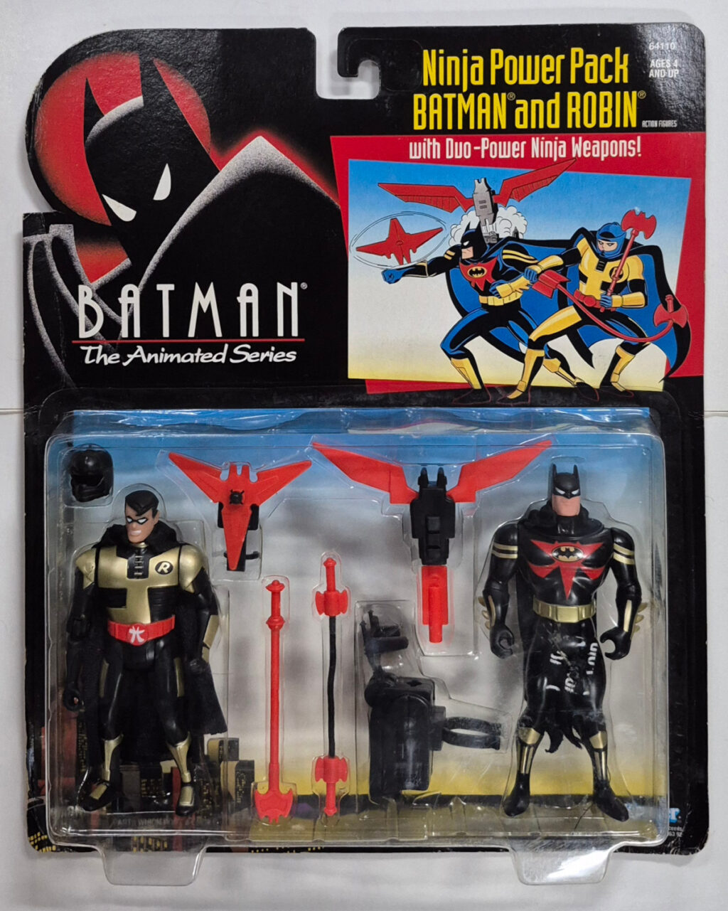 MOC Kenner Batman the Animated Series Ninja Power Pack Batman and Robin Action Figures - Mint on Factory Sealed Card 1