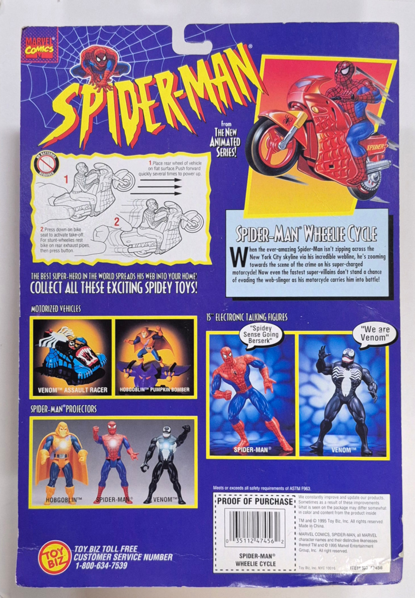 toy-biz-spider-man-the-animated-series-motorized-spider-man-wheelie-cycle-2 Toy Biz Spider-Man The Animated Series Spider-Man Wheelie Cycle: Mint on Card 2