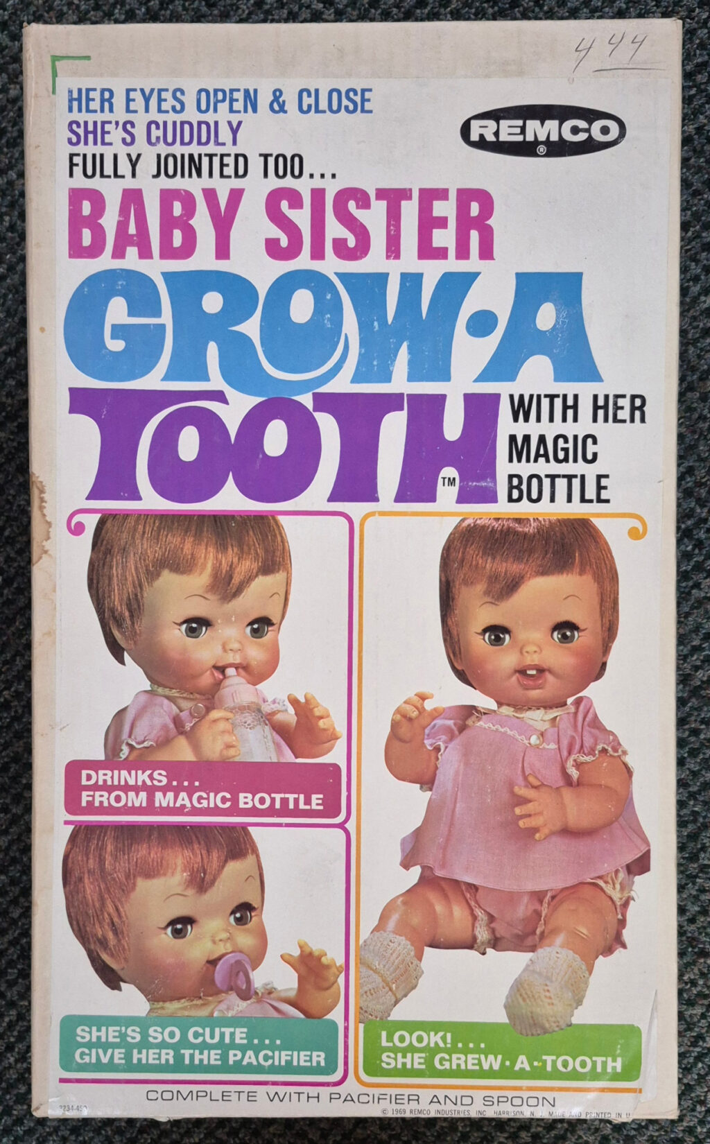 1969 Remco Baby Sister Grow-A Tooth Doll : Complete in Box 1