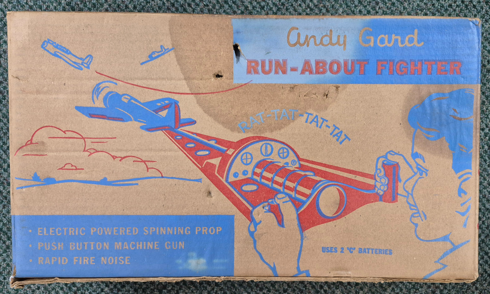 andy-gard-run-about-fighter-battery-operated-plane-2 1950's Andy Gard Run-About Fighter Battery-Operated Plane : Complete and Working in the Box 2