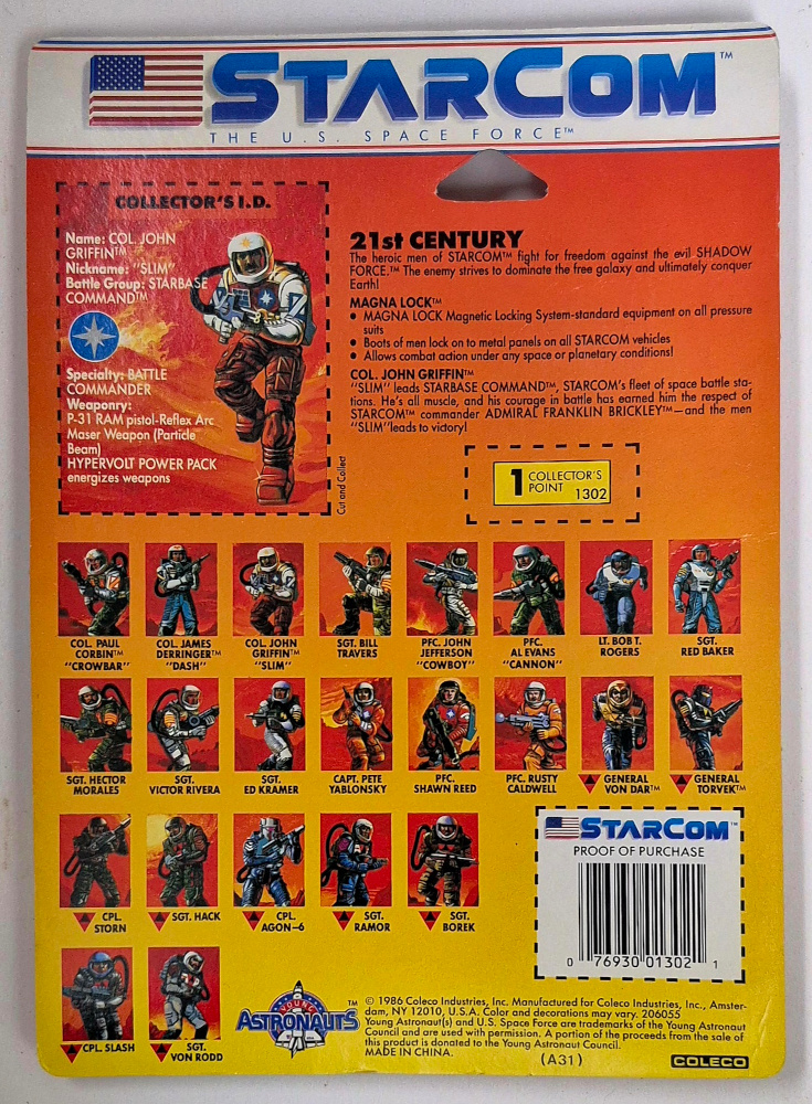 moc-coleco-starcom-colonel-john-slim-griffin-2 MOC 1986 Coleco StarCom Col. John "Slim" Griffin Figure : Mint on Card 2
