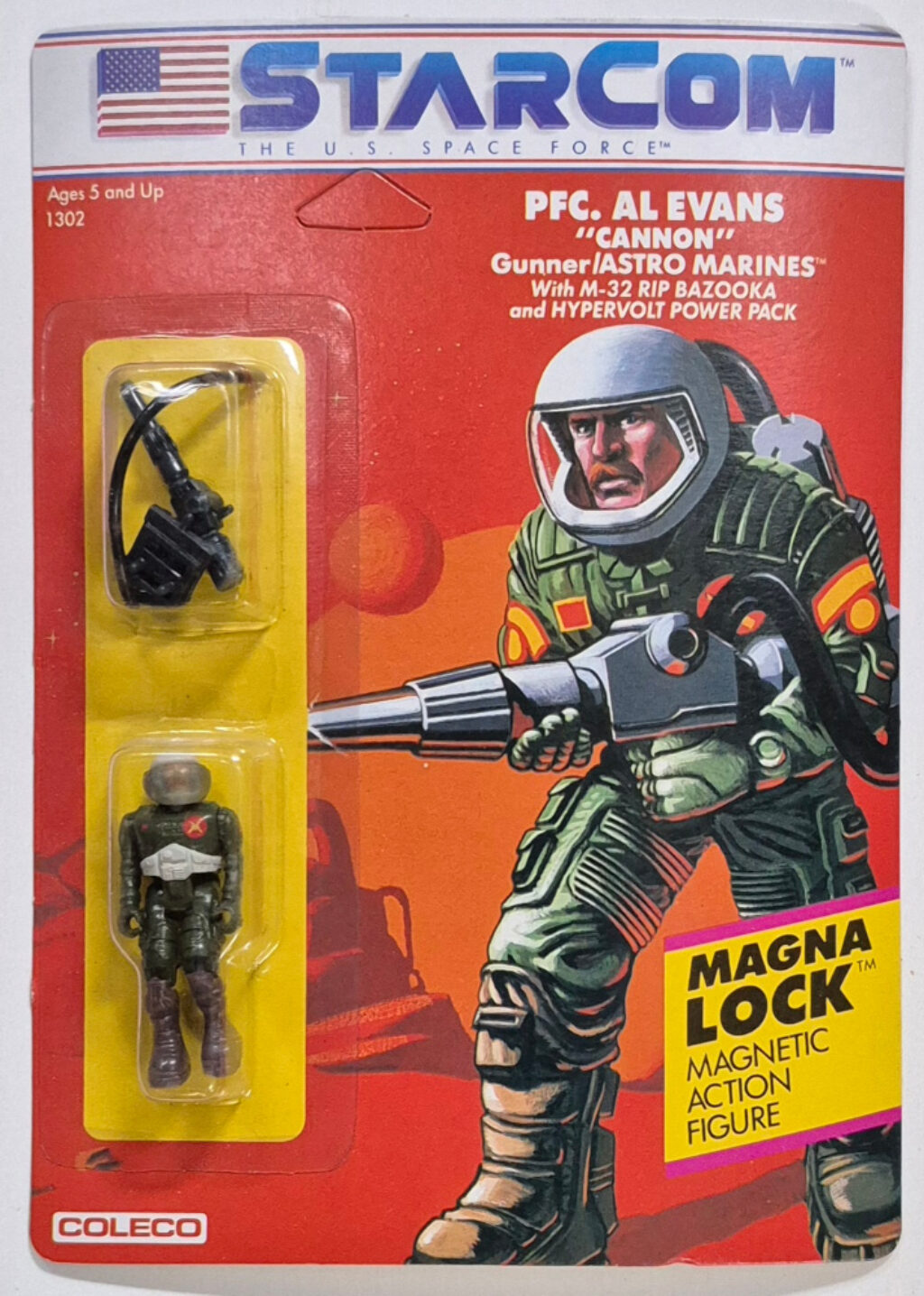 MOC 1986 Coleco StarCom PFC Al "Cannon" Evans Figure : Mint on Card 1