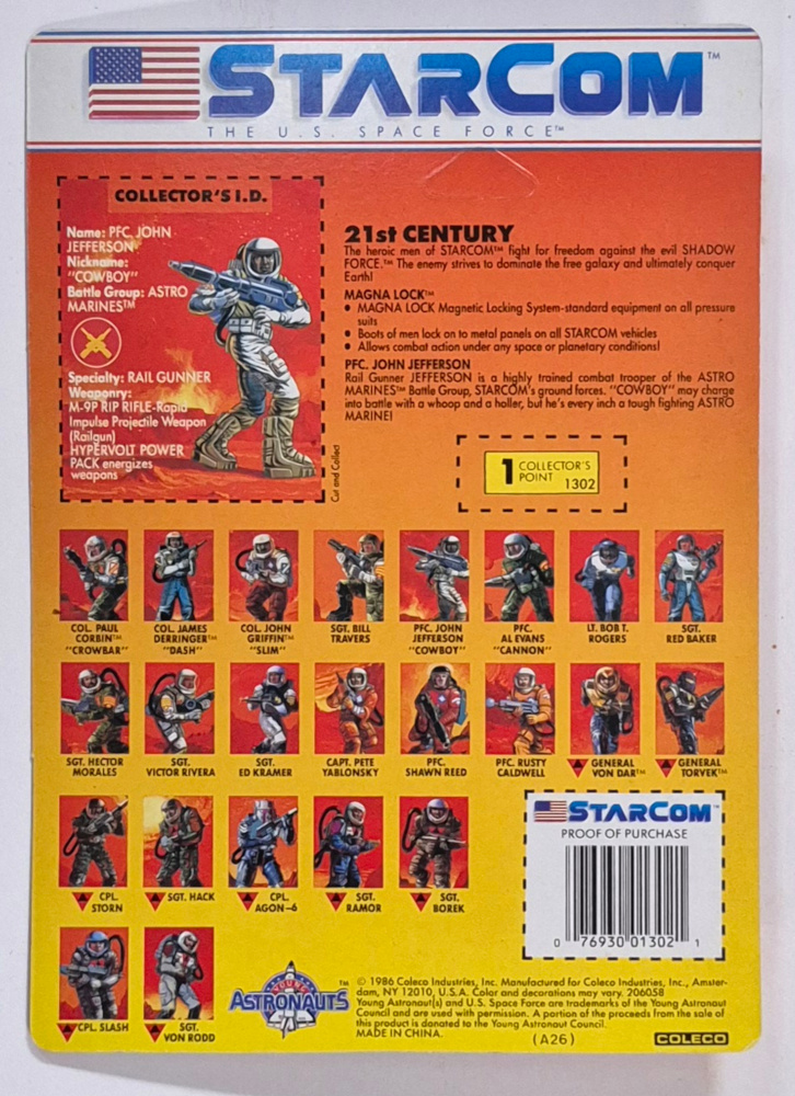 moc-coleco-starcom-pfc-john-cowboy-jefferson-2 MOC 1986 Coleco StarCom PFC John "Cowboy" Jefferson Figure : Mint on Card 2