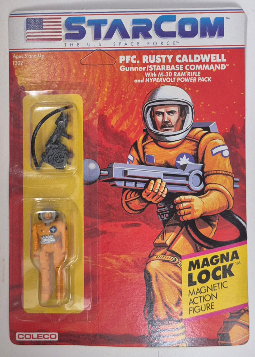 MOC 1986 Coleco StarCom PFC Rusty Caldwell Figure : Mint on Card 1