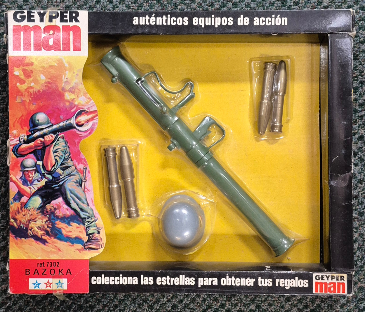 MIP 1975 Geyperman Hasbro G.I. Joe Bazoka (Bazooka) #7302 with German Stormtrooper Helmet: Mint in Package 1