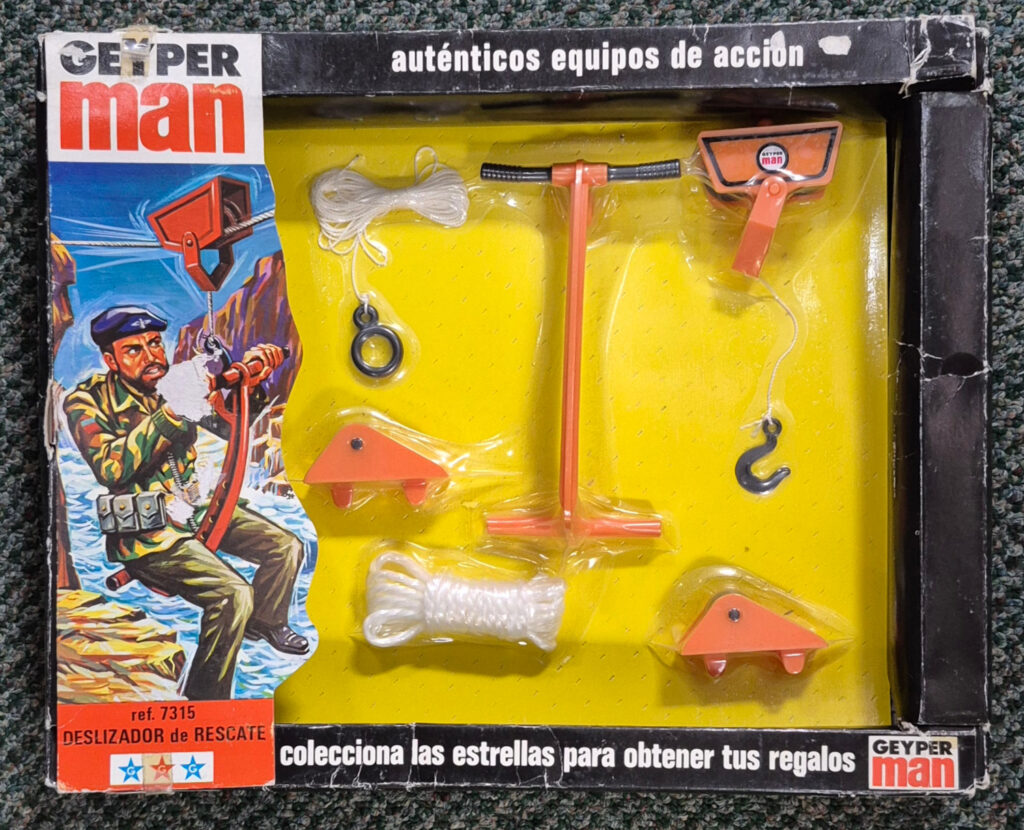 MIP 1975 Geyperman Hasbro G.I. Joe Deslizador de Rescate (Escape Slide) #7315 with German Stormtrooper Helmet: Mint in Package 1