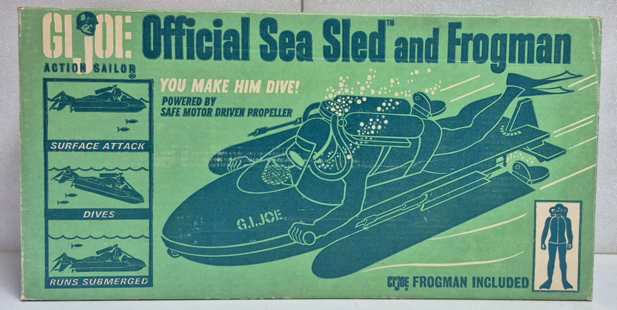 hasbro-1966-gi-joe-action-sailor-official-sea-sled-and-frogman-2 Hasbro 1966 G.I. Joe Action Sailor and Official Sea Sled Set Complete in the Box 2