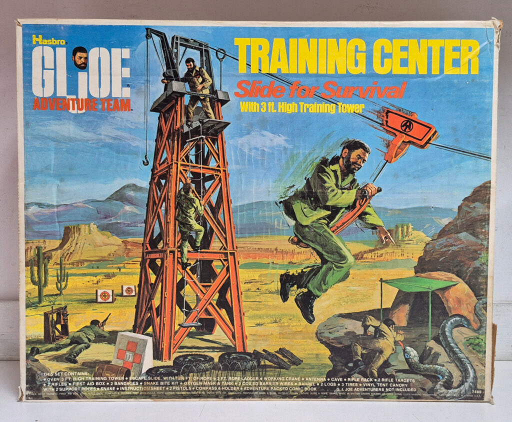 Hasbro 1973 G.I. Joe Adventure Team Training Center Slide for Survival with Sears Exclusive Searchlight and Play Mat Complete in the Box 1