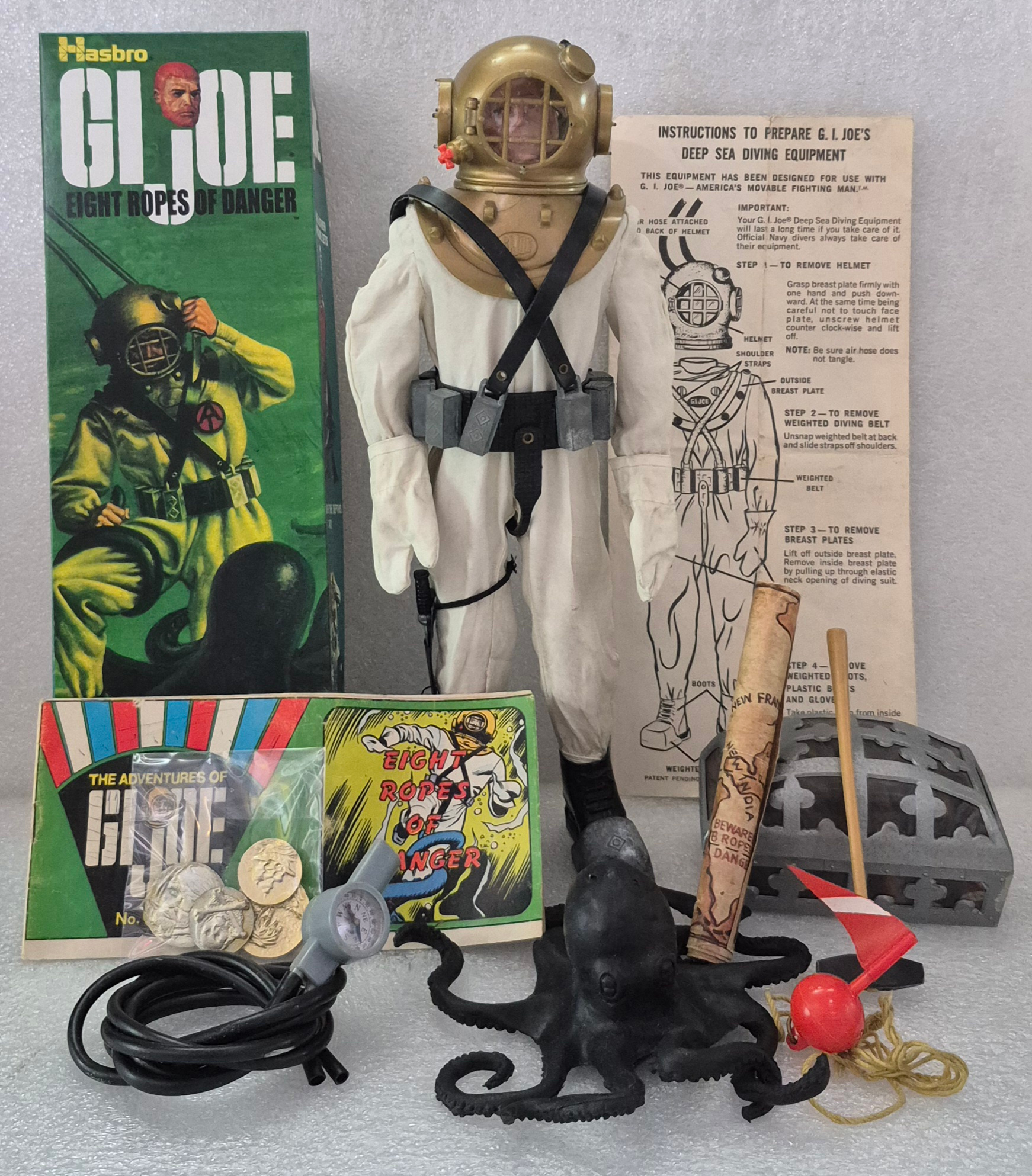 1969 Hasbro Adventures of G.I. Joe Underwater Diver with Eight Ropes of Danger Set 7950 in Custom Box 1