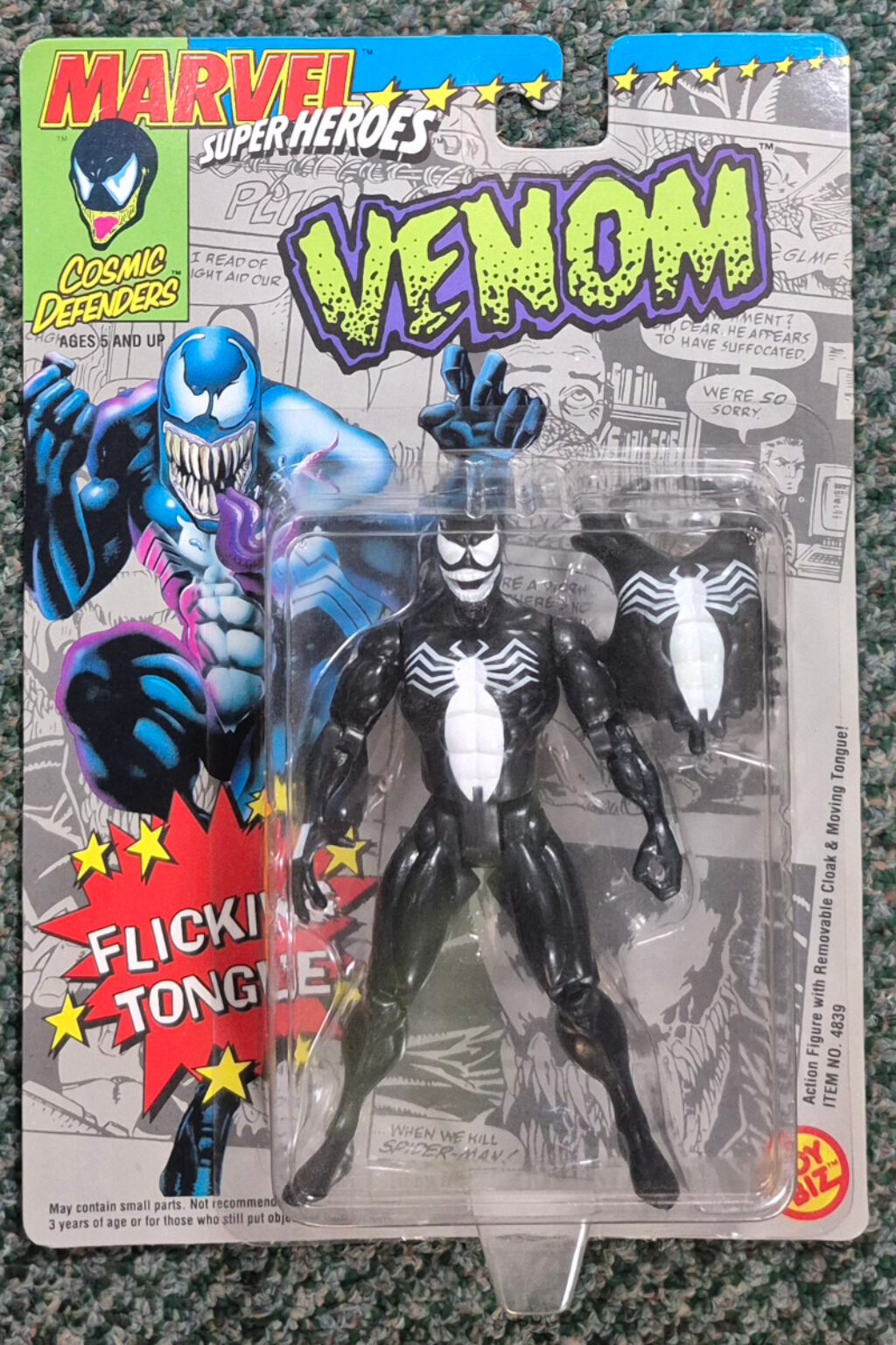 Toy Biz 1992 Marvel Super Heroes Flicking Tongue Venom Action Figure: Mint on Card 1