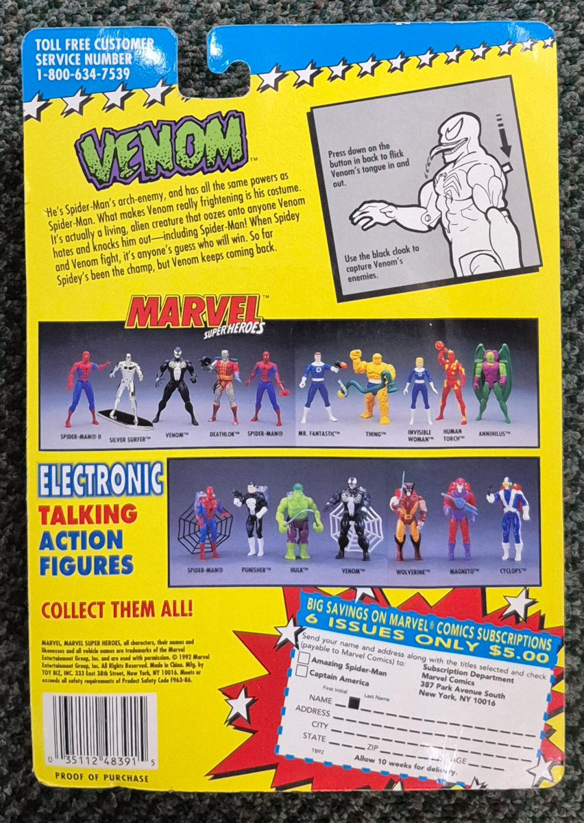 toy-biz-marvel-super-heroes-venom-flicking-tongue-2 Toy Biz 1992 Marvel Super Heroes Flicking Tongue Venom Action Figure: Mint on Card 2