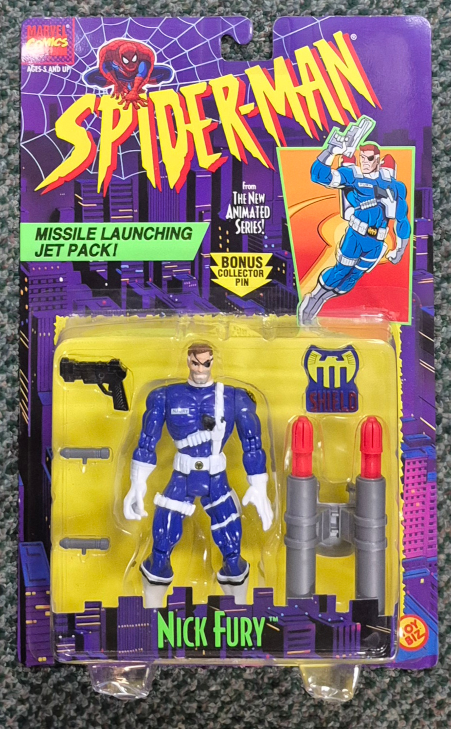 MOC Toy Biz Spider-Man The New Animated Series Nick Fury Action Figure: Mint on Card 1