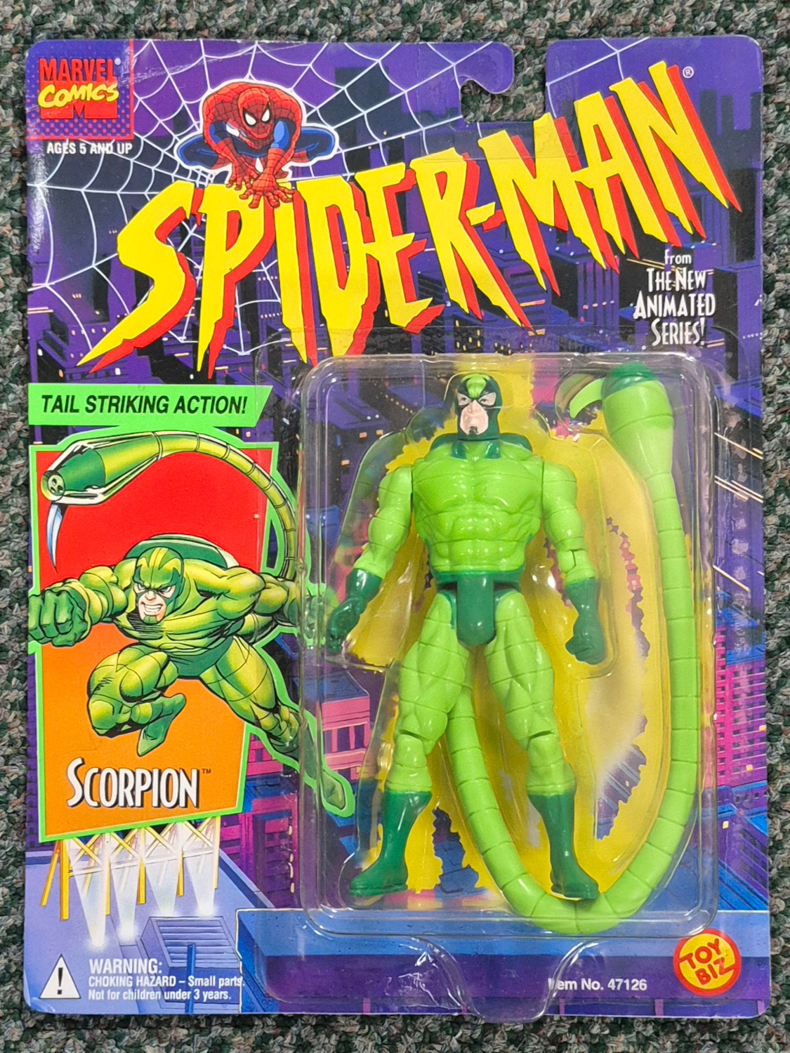 MOC Toy Biz Spider-Man The New Animated Series Scorpion Action Figure: Mint on Card 1