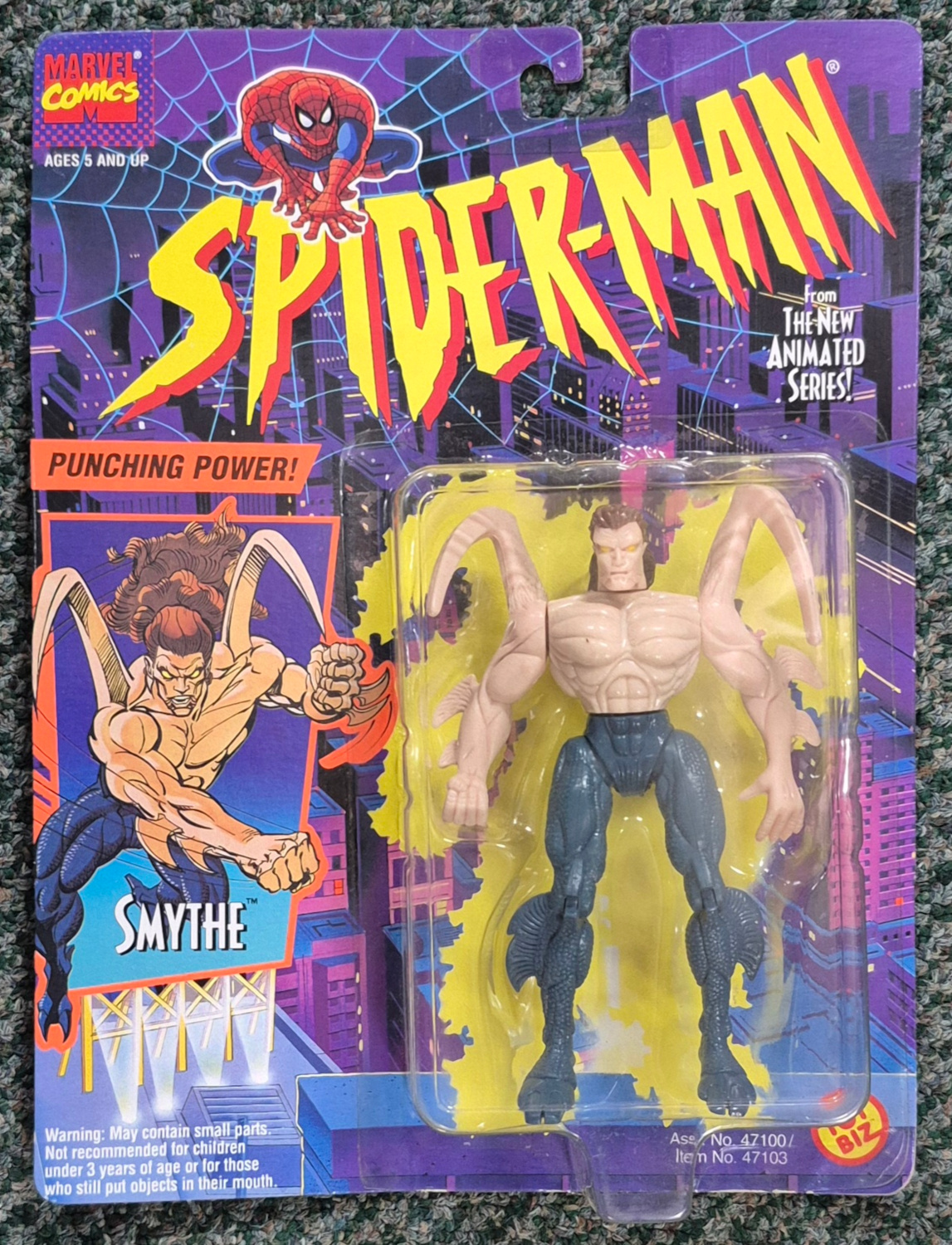 MOC Toy Biz Spider-Man The New Animated Series Smythe Action Figure: Mint on Card 1